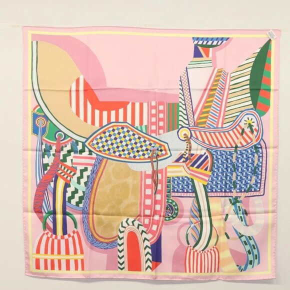 HERMES Carre 90 Scarf ""LA SELLE IMAGINARE"" Silk Pink - Picture 1 of 14